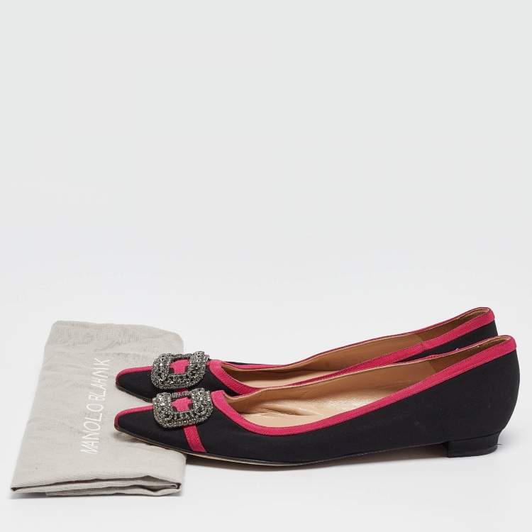 Pre Owned Manolo Blahnik Black/Pink Satin Gotrian Ballet Flats Size 40