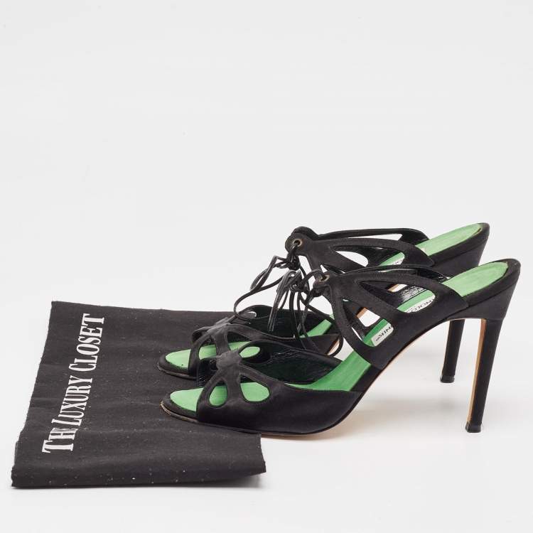 Pre Owned Manolo Blahnik Black Satin Cutout Slide Sandals Size 39