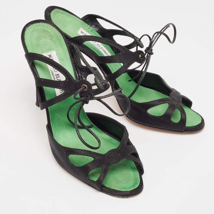 Pre Owned Manolo Blahnik Black Satin Cutout Slide Sandals Size 39