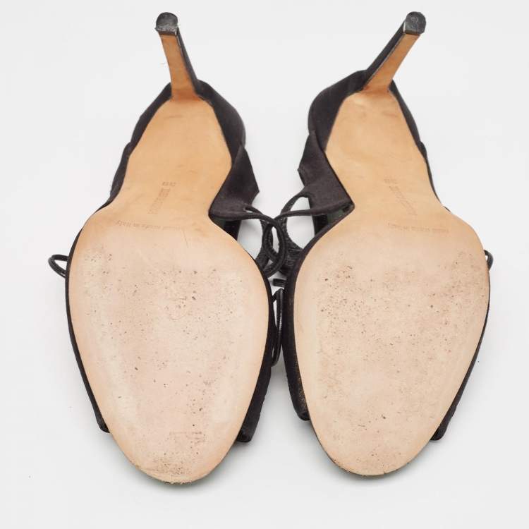 Pre Owned Manolo Blahnik Black Satin Cutout Slide Sandals Size 39