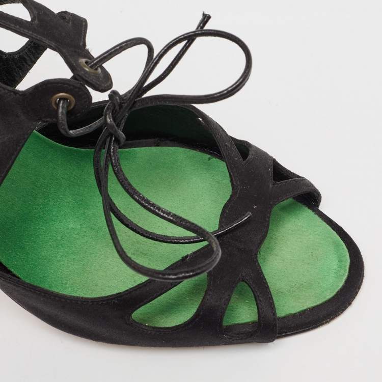 Pre Owned Manolo Blahnik Black Satin Cutout Slide Sandals Size 39