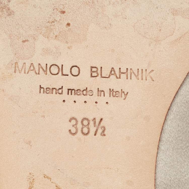 Pre Owned Manolo Blahnik Light Grey Satin Hangisi Flats Size 38.5