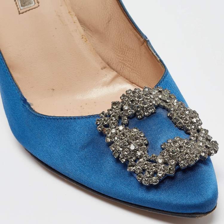 مملوكة مسبقًا Manolo Blahnik Blue Satin Hangisi Pumps Size 39.5
