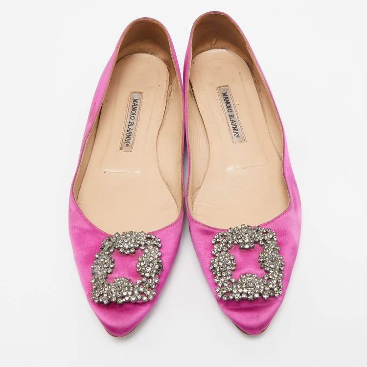 Pre Owned Manolo Blahnik Purple Satin Hangisi Ballet Flats Size 39.5
