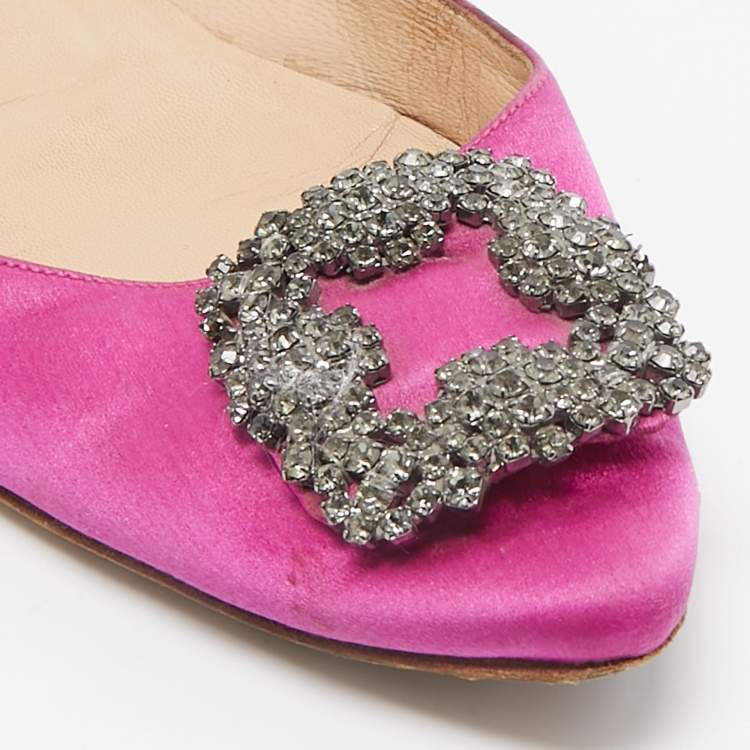 Pre Owned Manolo Blahnik Purple Satin Hangisi Ballet Flats Size 39.5