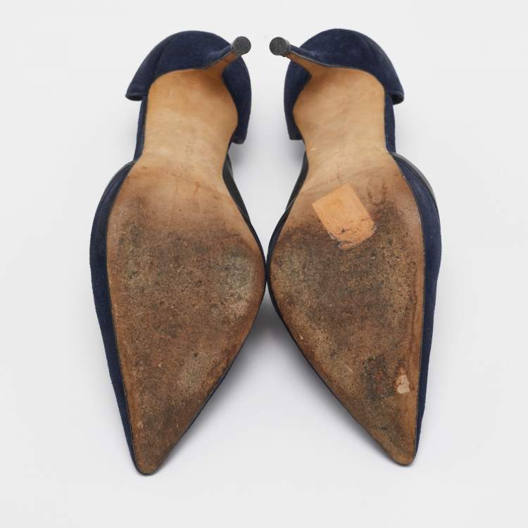Pre Owned Manolo Blahnik Navy Blue/Black Suede and Leather D'orsay Pumps Size 36