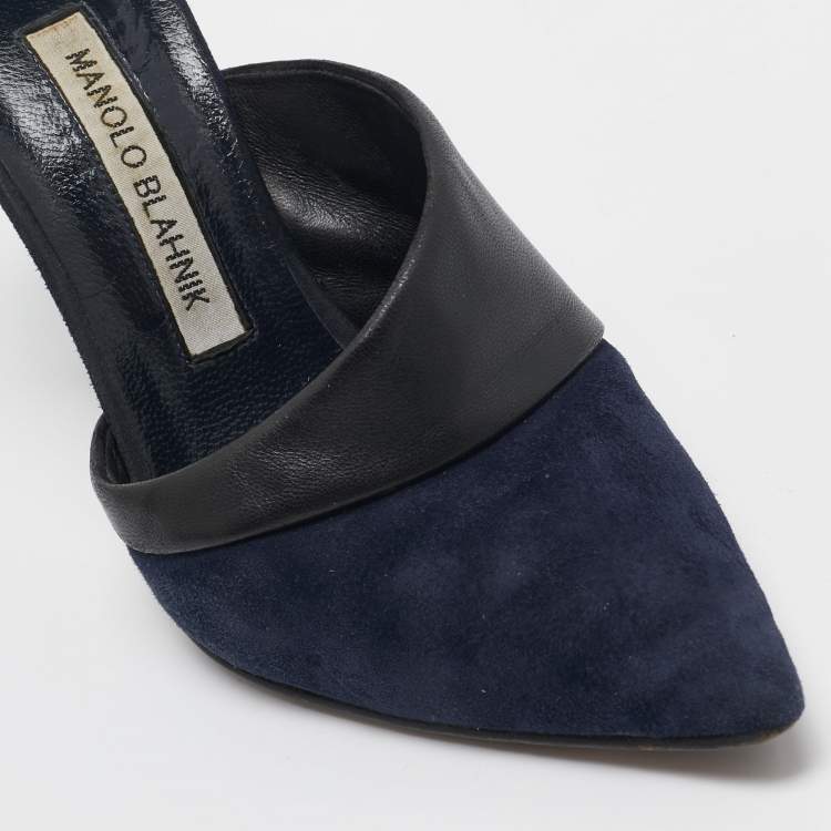 Pre Owned Manolo Blahnik Navy Blue/Black Suede and Leather D'orsay Pumps Size 36