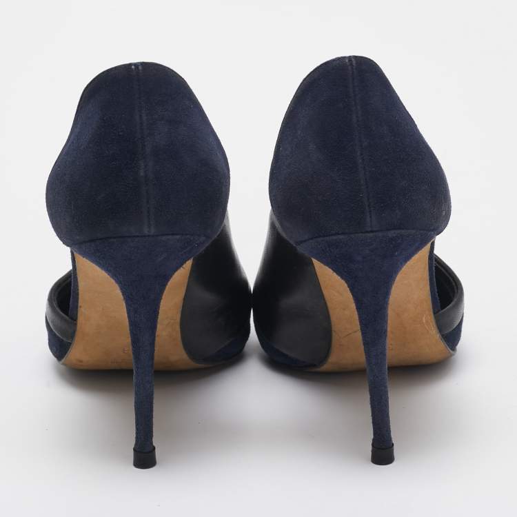 Pre Owned Manolo Blahnik Navy Blue/Black Suede and Leather D'orsay Pumps Size 36