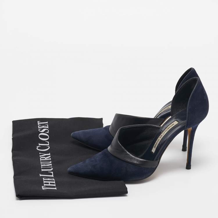 Pre Owned Manolo Blahnik Navy Blue/Black Suede and Leather D'orsay Pumps Size 36