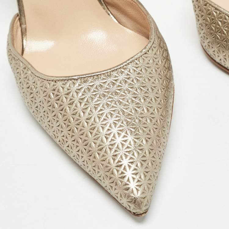 Pre Owned Manolo Blahnik Metallic Textured Leather D'orsay Pointed Toe Pumps Size 38.5