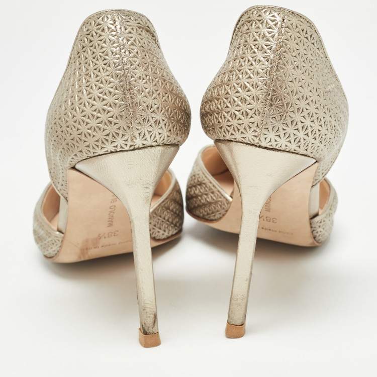Pre Owned Manolo Blahnik Metallic Textured Leather D'orsay Pointed Toe Pumps Size 38.5