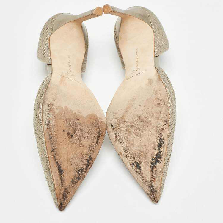 Pre Owned Manolo Blahnik Metallic Textured Leather D'orsay Pointed Toe Pumps Size 38.5