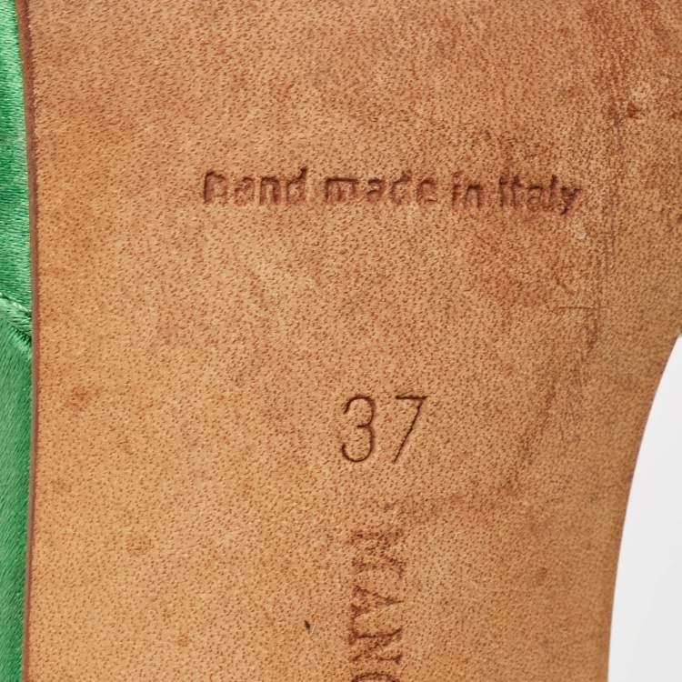 Pre Owned Manolo Blahnik Green Pleated Satin Sedaraby Pumps Size 37