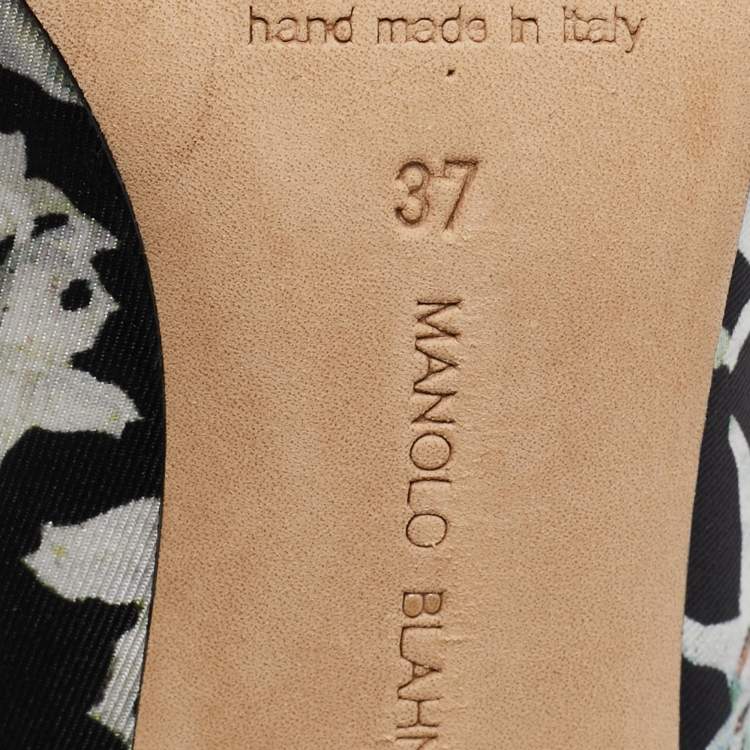 Pre Owned Manolo Blahnik Black/White Printed Floral Fabric BB Pumps Size 37