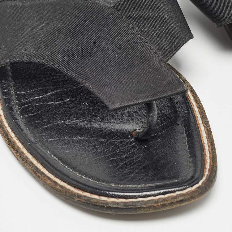 Pre Owned Manolo Blahnik Black Canvas Thong Flat Slides Size 37.5