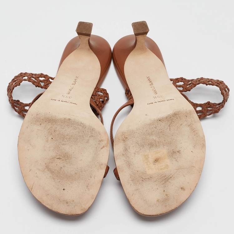 Pre Owned Manolo Blahnik Brown Leather Susa Sandals Size 39.5
