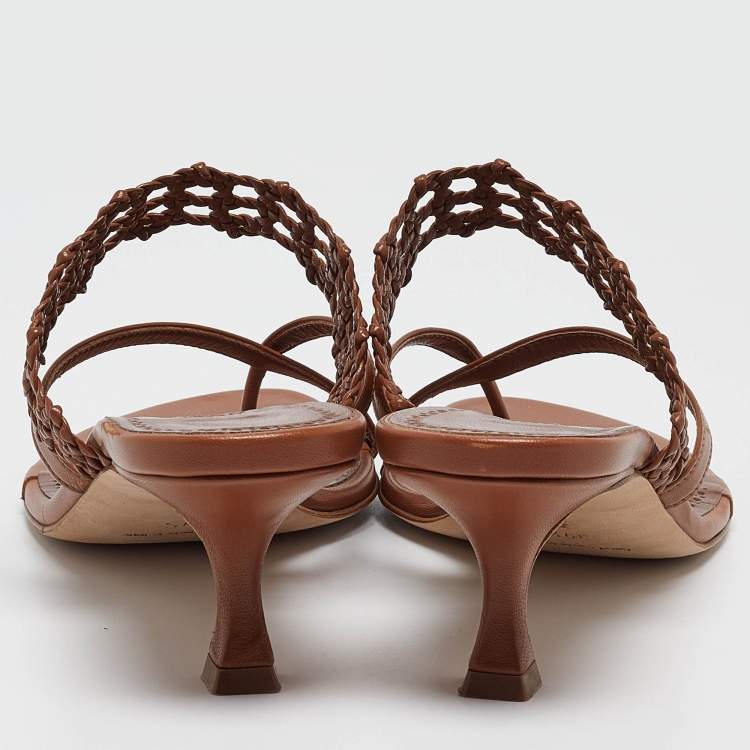 Pre Owned Manolo Blahnik Brown Leather Susa Sandals Size 39.5