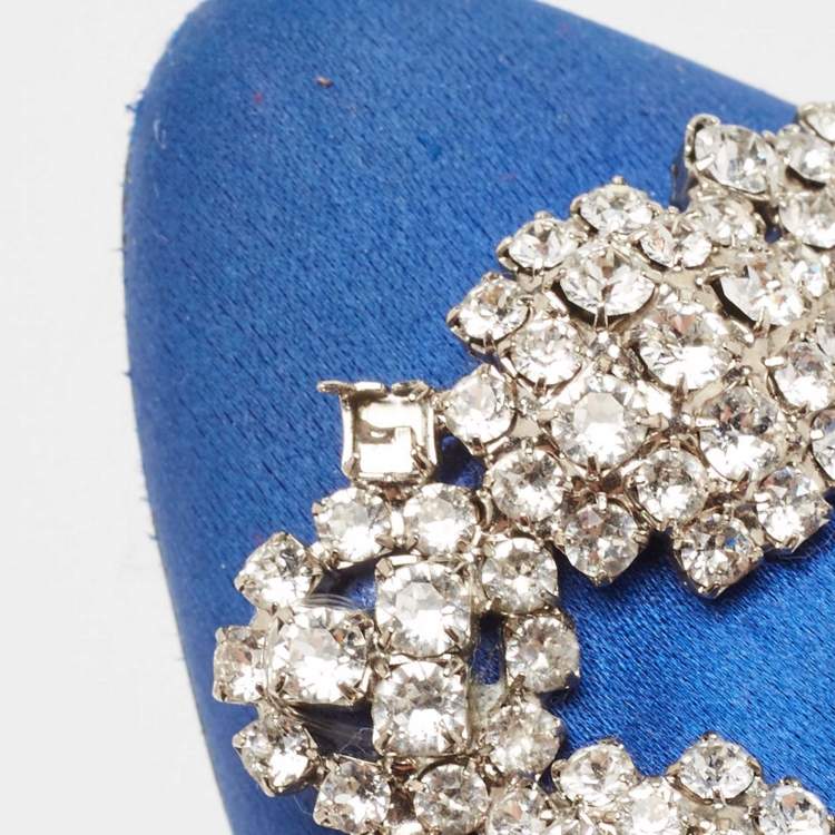 Pre Owned Manolo Blahnik Blue Fabric Hangisi Pumps Size 39.5