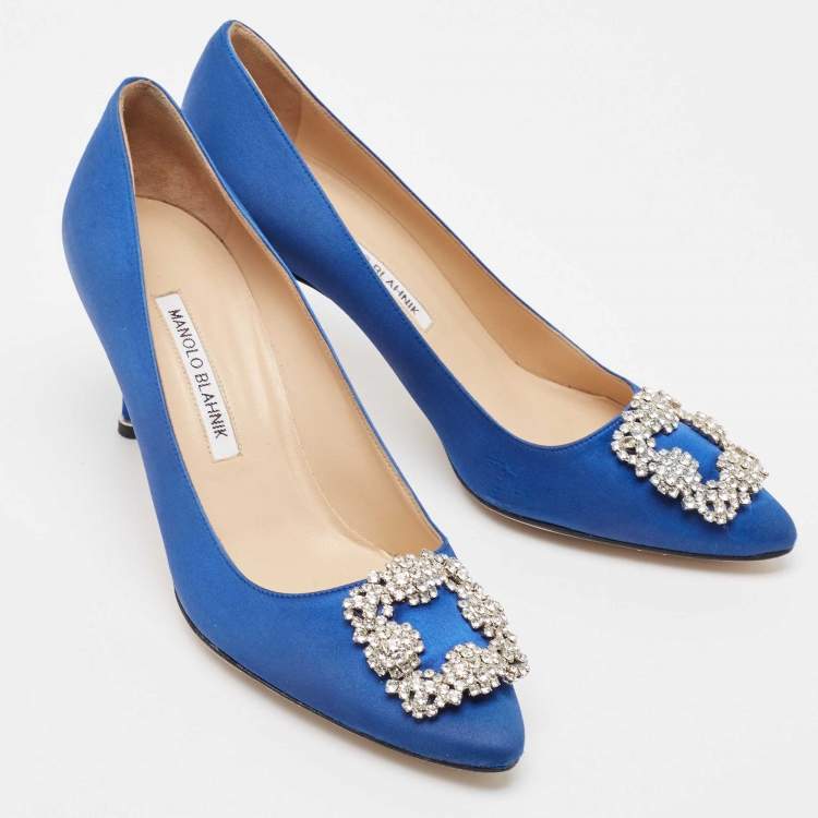 Pre Owned Manolo Blahnik Blue Fabric Hangisi Pumps Size 39.5