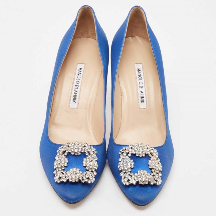 Pre Owned Manolo Blahnik Blue Fabric Hangisi Pumps Size 39.5