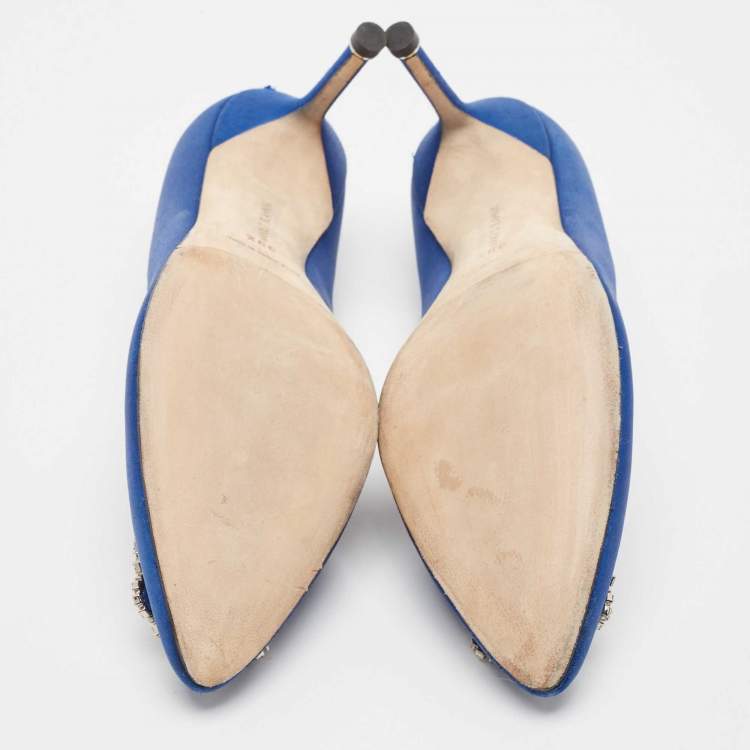 Pre Owned Manolo Blahnik Blue Fabric Hangisi Pumps Size 39.5