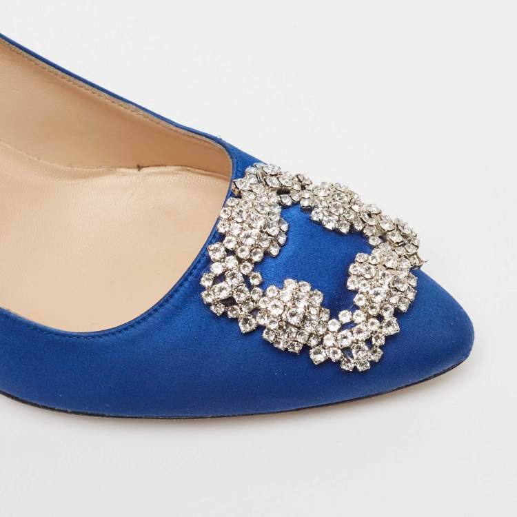 Pre Owned Manolo Blahnik Blue Fabric Hangisi Pumps Size 39.5