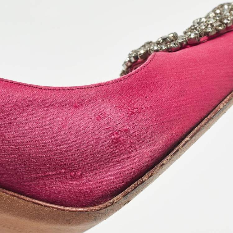 Pre Owned Manolo Blahnik Pink Satin Hangisi Pumps Size 37