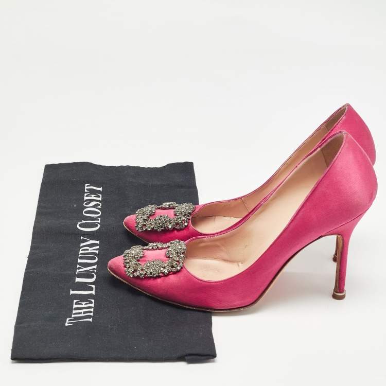 Pre Owned Manolo Blahnik Pink Satin Hangisi Pumps Size 37