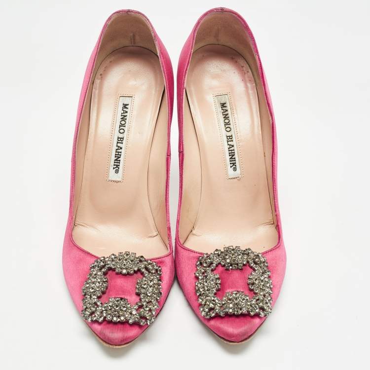 Pre Owned Manolo Blahnik Pink Satin Hangisi Pumps Size 37