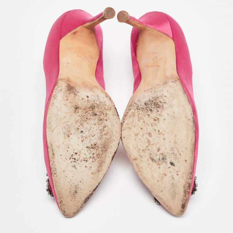 Pre Owned Manolo Blahnik Pink Satin Hangisi Pumps Size 37