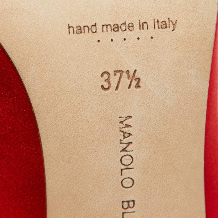 Pre Owned Manolo Blahnik Red Satin Hangisi Pumps Size 37.5