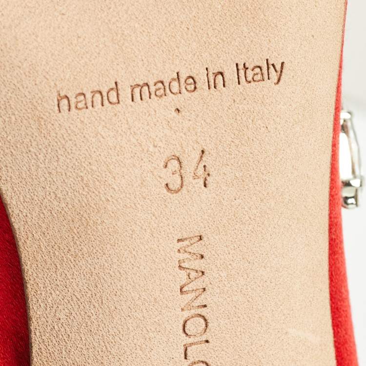 Pre Owned Manolo Blahnik Red Satin Nadira Pumps Size 34