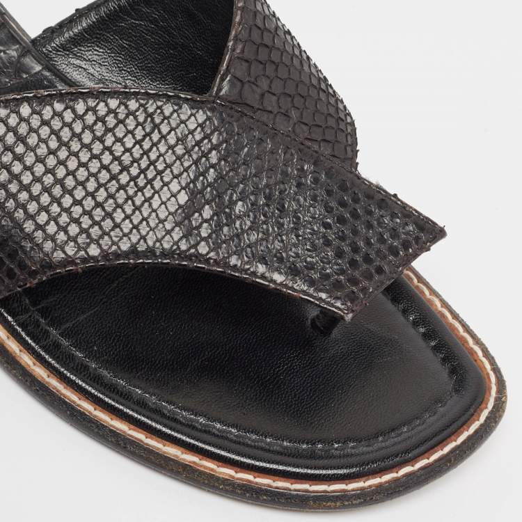 Pre Owned Manolo Blahnik Black Python Flat Slides Size 36.5