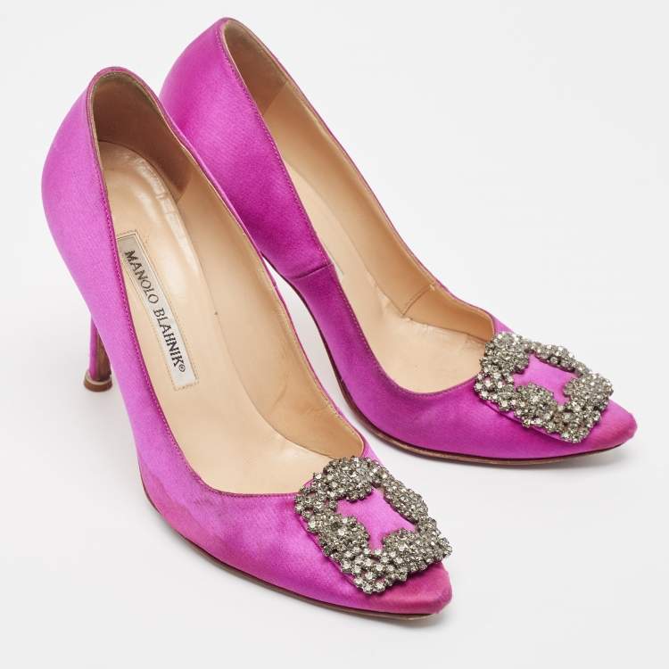Pre Owned Manolo Blahnik Pink Satin Hangisi Pumps Size 36.5