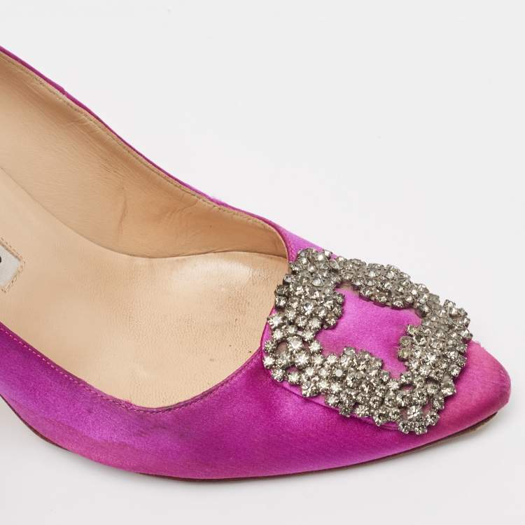 Pre Owned Manolo Blahnik Pink Satin Hangisi Pumps Size 36.5