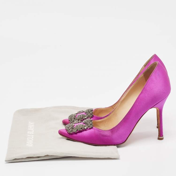 Pre Owned Manolo Blahnik Pink Satin Hangisi Pumps Size 36.5