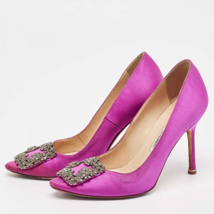 Pre Owned Manolo Blahnik Pink Satin Hangisi Pumps Size 36.5