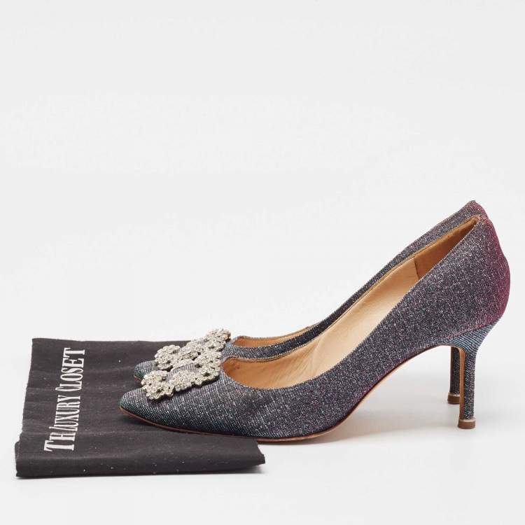 Pre Owned Manolo Blahnik Two Tone Lurex Fabric Hangisi Pumps Size 38.5