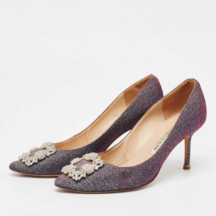 Pre Owned Manolo Blahnik Two Tone Lurex Fabric Hangisi Pumps Size 38.5