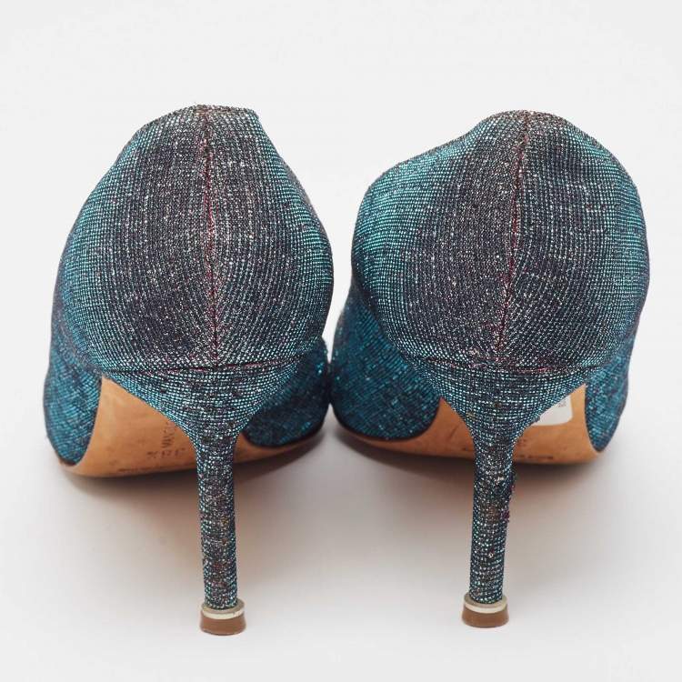 Pre Owned Manolo Blahnik Two Tone Lurex Fabric Hangisi Pumps Size 38.5