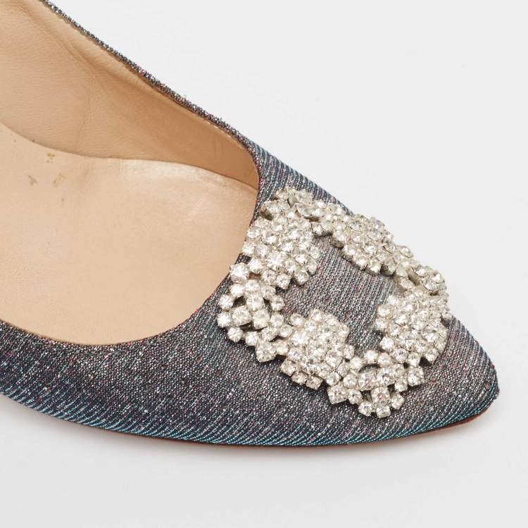 Pre Owned Manolo Blahnik Two Tone Lurex Fabric Hangisi Pumps Size 38.5