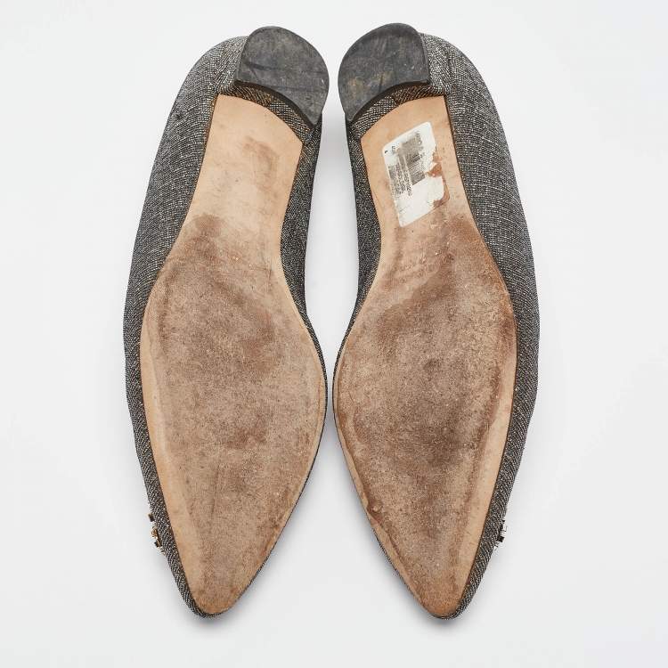 Pre Owned Manolo Blahnik Silver/Gold Glitter Hangisi Ballet Flats Size 40.5