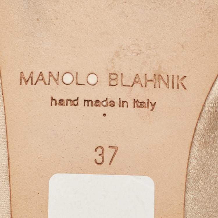 Pre Owned Manolo Blahnik Beige Satin Hangisi Ballet Flats Size 37