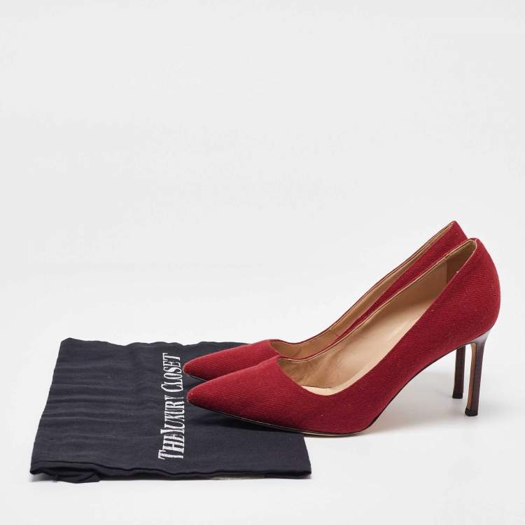 Pre Owned Manolo Blahnik Red Fabric BB Pointed Toe Pumps Size 38