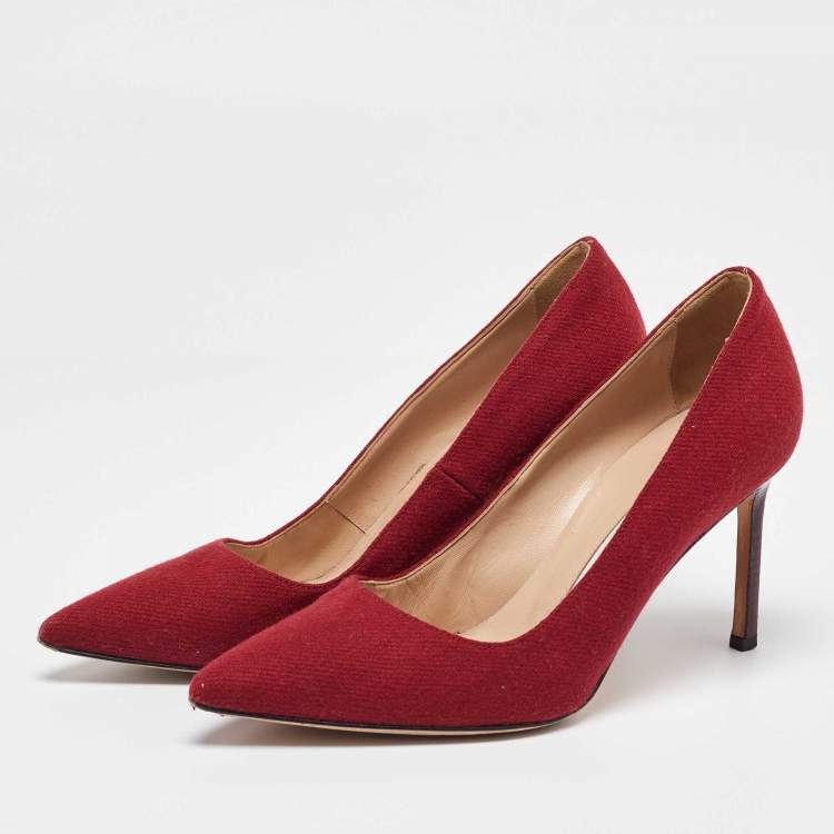 Pre Owned Manolo Blahnik Red Fabric BB Pointed Toe Pumps Size 38