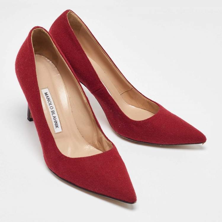 Pre Owned Manolo Blahnik Red Fabric BB Pointed Toe Pumps Size 38