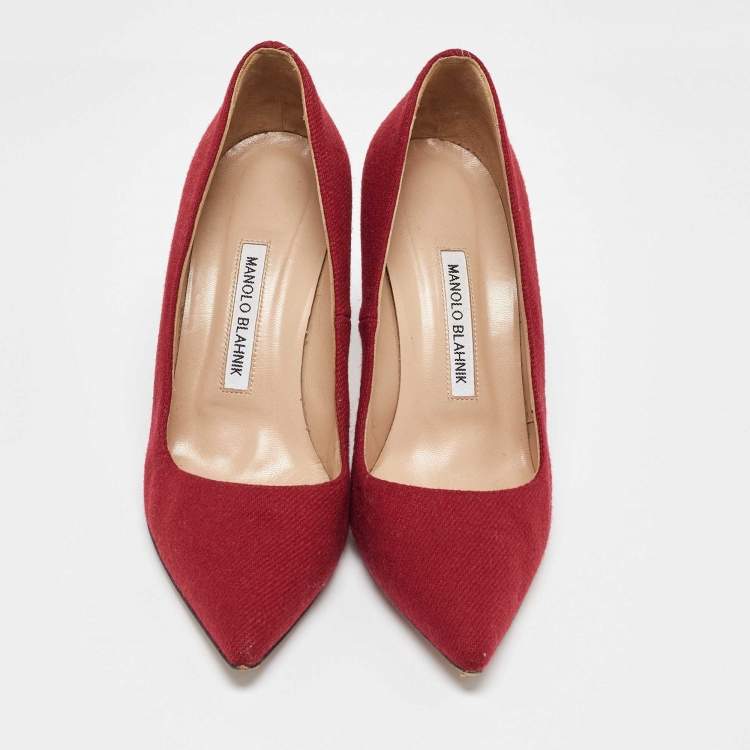 Pre Owned Manolo Blahnik Red Fabric BB Pointed Toe Pumps Size 38