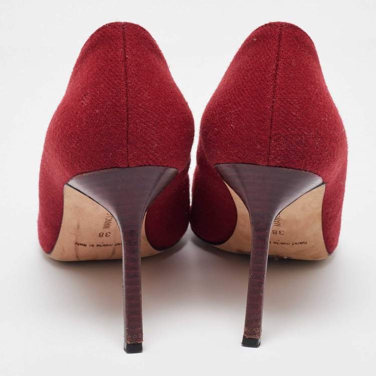 Pre Owned Manolo Blahnik Red Fabric BB Pointed Toe Pumps Size 38