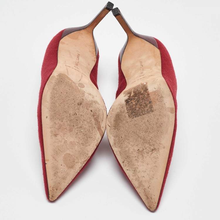 Pre Owned Manolo Blahnik Red Fabric BB Pointed Toe Pumps Size 38