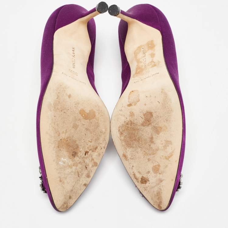 Pre Owned Manolo Blahnik Purple Satin Hangisi Pumps Size 36.5